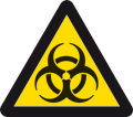 Varningsskylt med symbol för biologisk fara.