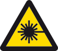 Varningsskylt med symbol för laserstråle.